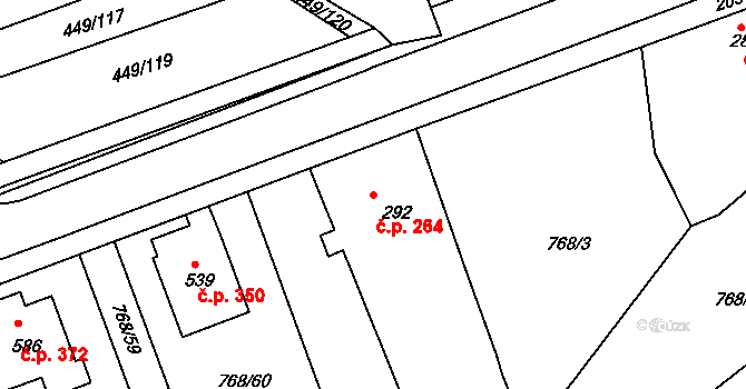 Merklín 264 na parcele st. 292 v KÚ Merklín u Přeštic, Katastrální mapa