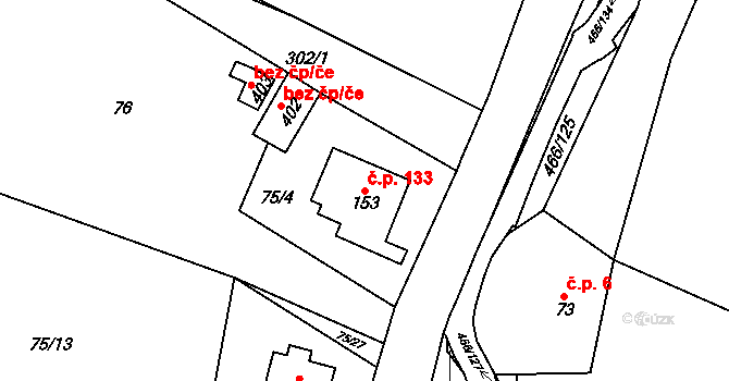 Perštejn 133 na parcele st. 153 v KÚ Perštejn, Katastrální mapa