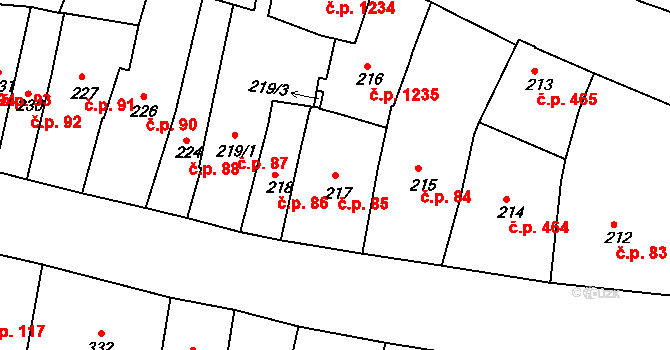 Louny 85 na parcele st. 217 v KÚ Louny, Katastrální mapa