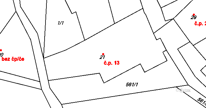 Mstislavice 13, Bojiště na parcele st. 21 v KÚ Mstislavice, Katastrální mapa