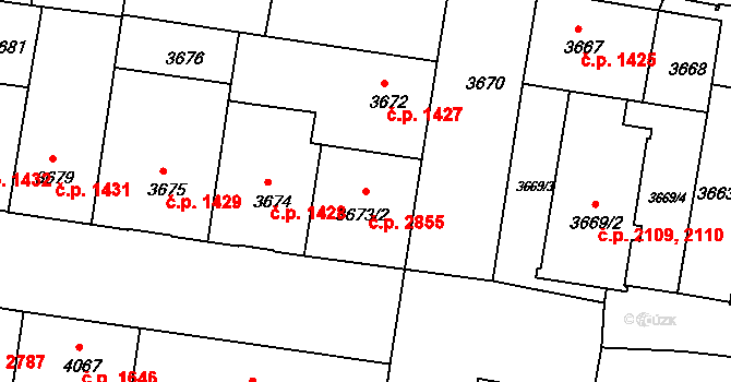 České Budějovice 3 2855, České Budějovice na parcele st. 3673/2 v KÚ České Budějovice 3, Katastrální mapa