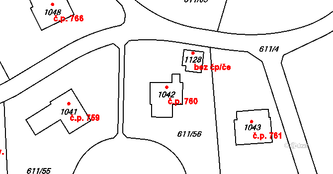 Lučany nad Nisou 760 na parcele st. 1042 v KÚ Lučany nad Nisou, Katastrální mapa