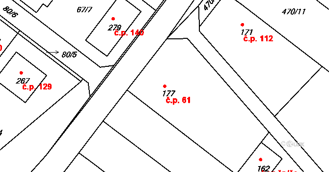 Trávník 61, Kroměříž na parcele st. 177 v KÚ Trávník, Katastrální mapa