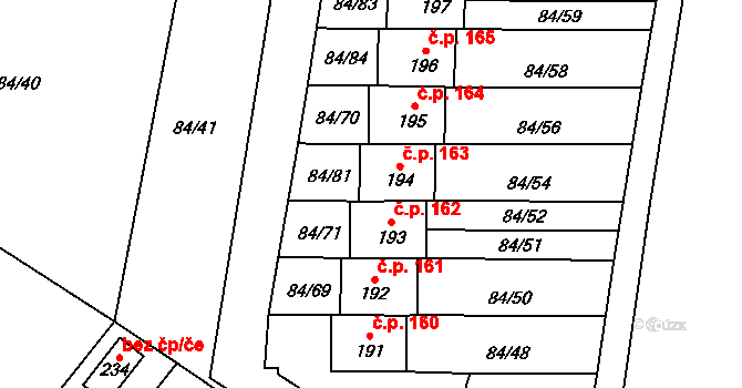 Dřevnovice 163 na parcele st. 194 v KÚ Dřevnovice, Katastrální mapa