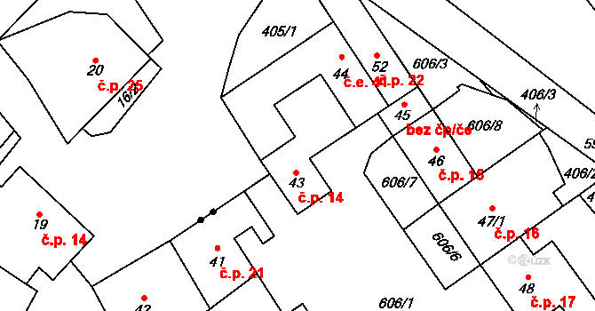 Růžov 14, Stražisko na parcele st. 43 v KÚ Růžov na Moravě, Katastrální mapa