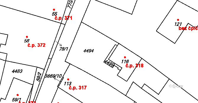 Míšovice 318, Hostěradice na parcele st. 116 v KÚ Míšovice, Katastrální mapa