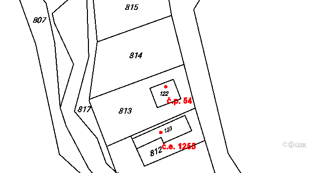 Bahno 54, Černíny na parcele st. 122 v KÚ Bahno, Katastrální mapa