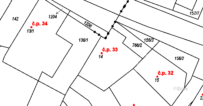 Sulovice 33, Svatý Mikuláš na parcele st. 14 v KÚ Sulovice, Katastrální mapa