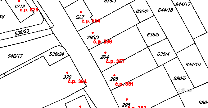 Lišov 357 na parcele st. 294 v KÚ Lišov, Katastrální mapa