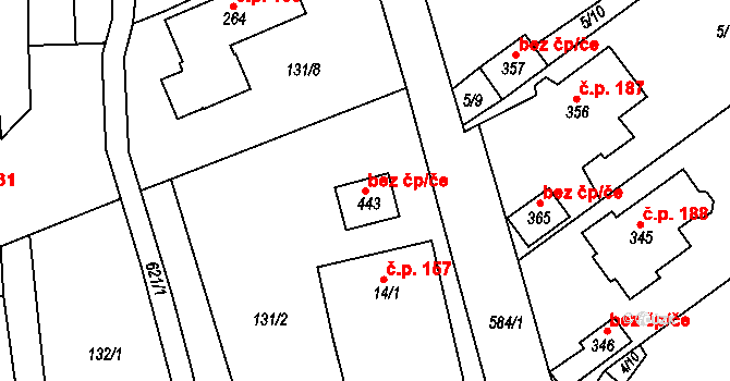 Lom 121704947 na parcele st. 443 v KÚ Loučná u Lomu, Katastrální mapa