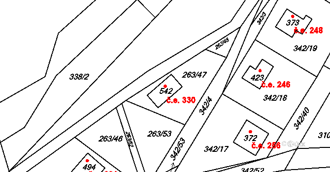 Hostěradice 330, Kamenný Přívoz na parcele st. 542 v KÚ Hostěradice, Katastrální mapa