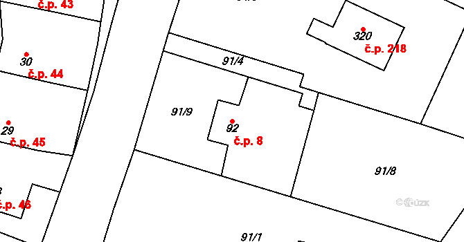 Vysoká Pec 8, Bohutín na parcele st. 92 v KÚ Vysoká Pec u Bohutína, Katastrální mapa