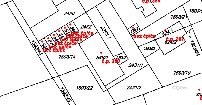 Dašice 380 na parcele st. 546/1 v KÚ Dašice, Katastrální mapa