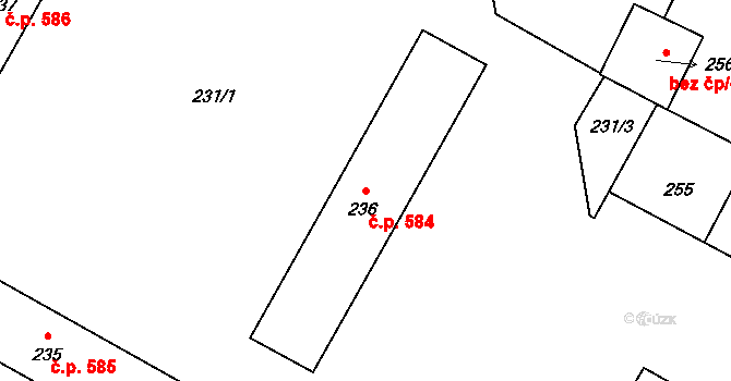 Lužice 584 na parcele st. 236 v KÚ Lužice u Hodonína, Katastrální mapa