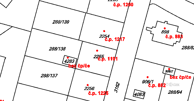 Kyjov 1191 na parcele st. 2255 v KÚ Kyjov, Katastrální mapa