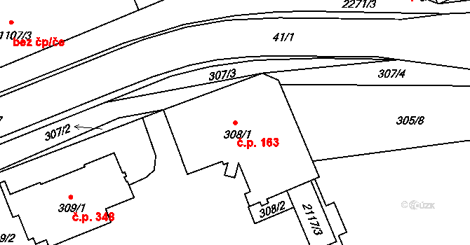 Chropyně 163 na parcele st. 308/1 v KÚ Chropyně, Katastrální mapa