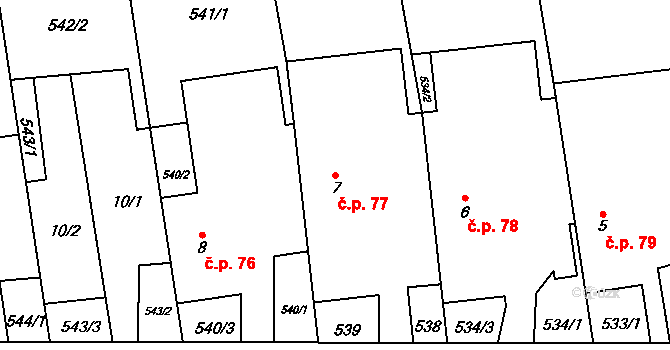 Horní Povelice 77, Liptaň na parcele st. 7 v KÚ Horní Povelice, Katastrální mapa