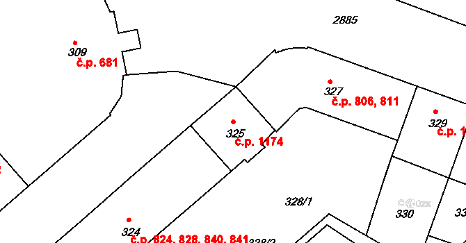 Děčín I-Děčín 1174, Děčín na parcele st. 325 v KÚ Děčín, Katastrální mapa