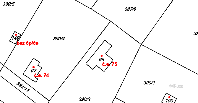 Lísek 75, Postupice na parcele st. 96 v KÚ Jemniště, Katastrální mapa