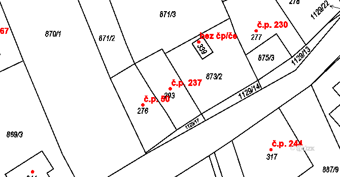Cerhovice 237 na parcele st. 293 v KÚ Cerhovice, Katastrální mapa