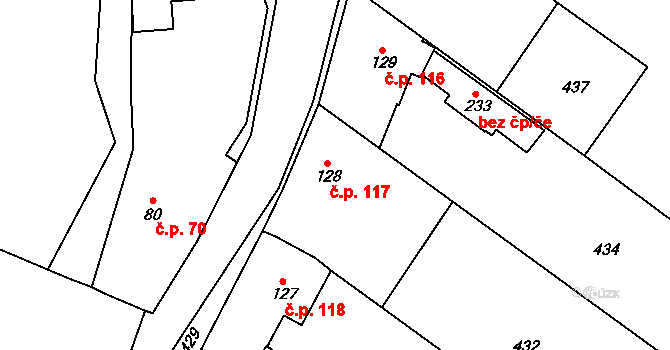 Stašov 117 na parcele st. 128 v KÚ Stašov u Zdic, Katastrální mapa