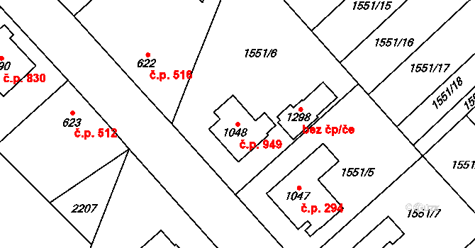 Třebechovice pod Orebem 949 na parcele st. 1048 v KÚ Třebechovice pod Orebem, Katastrální mapa