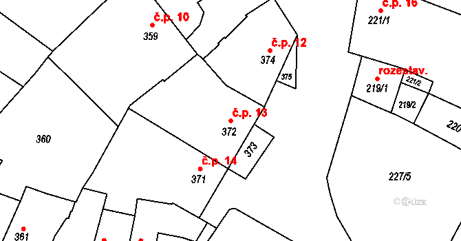 Křelov 13, Křelov-Břuchotín na parcele st. 372 v KÚ Křelov, Katastrální mapa