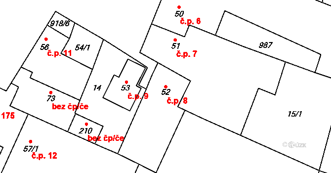 Vražkov 8 na parcele st. 52 v KÚ Vražkov, Katastrální mapa