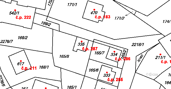 Vysoké nad Jizerou 287 na parcele st. 335 v KÚ Vysoké nad Jizerou, Katastrální mapa
