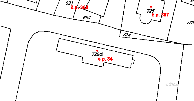 Jilemnice 84 na parcele st. 722/2 v KÚ Jilemnice, Katastrální mapa