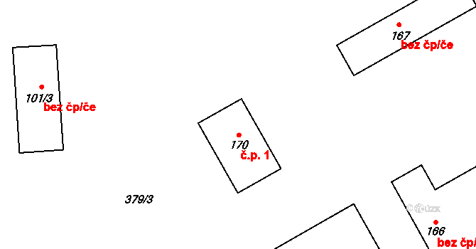 Chotělice 1, Smidary na parcele st. 170 v KÚ Chotělice, Katastrální mapa