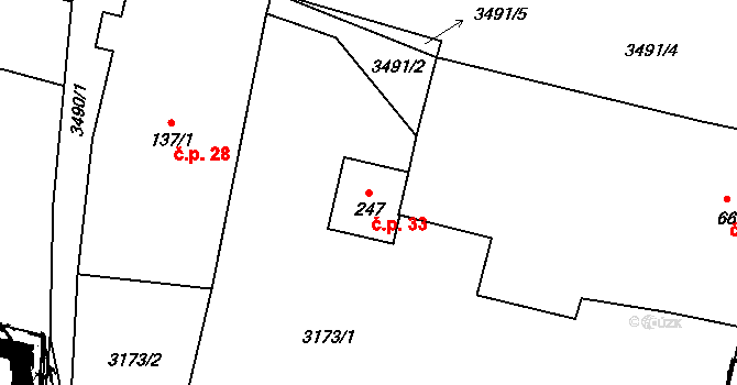 Třitim 33, Žimutice na parcele st. 247 v KÚ Třitim, Katastrální mapa