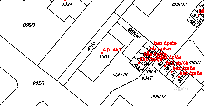 Ostrovské Předměstí 451, Lanškroun na parcele st. 1391 v KÚ Lanškroun, Katastrální mapa