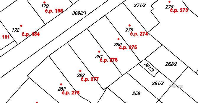 Stařeč 276 na parcele st. 281 v KÚ Stařeč, Katastrální mapa