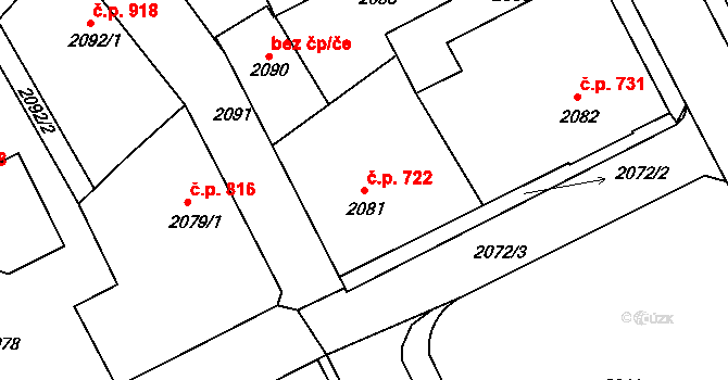 Smržovka 722 na parcele st. 2081 v KÚ Smržovka, Katastrální mapa