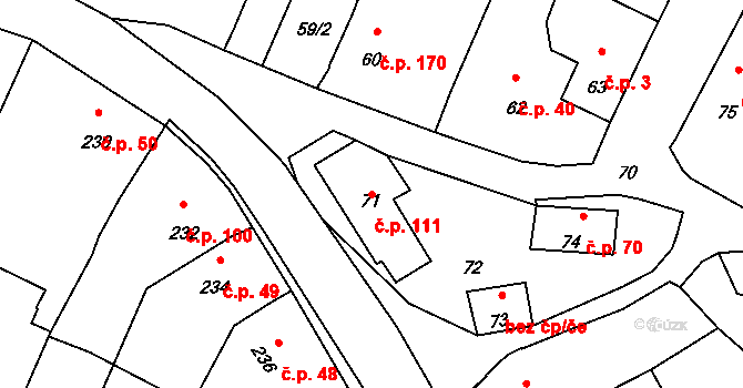 Šebrov 111, Šebrov-Kateřina na parcele st. 71 v KÚ Šebrov, Katastrální mapa