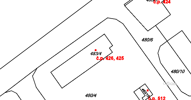 Borohrádek 425,426 na parcele st. 483/4 v KÚ Borohrádek, Katastrální mapa