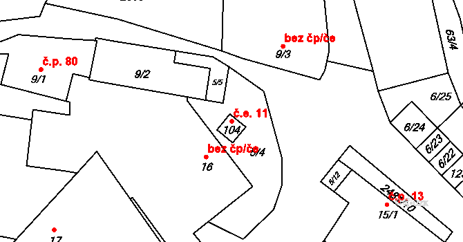 Matějovec 11, Český Rudolec na parcele st. 104 v KÚ Matějovec, Katastrální mapa