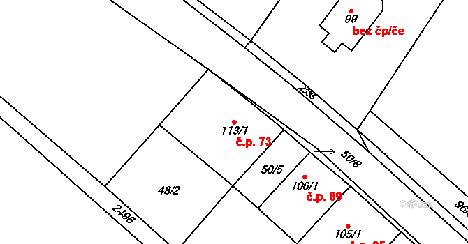 Valtínov 73, Kunžak na parcele st. 113/1 v KÚ Valtínov, Katastrální mapa