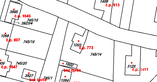 Vrchlabí 773 na parcele st. 1003 v KÚ Vrchlabí, Katastrální mapa