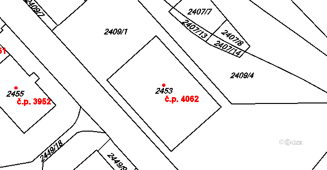 Chomutov 4062 na parcele st. 2453 v KÚ Chomutov I, Katastrální mapa