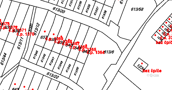 Jirkov 1364 na parcele st. 642 v KÚ Jirkov, Katastrální mapa