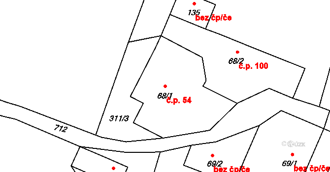 Dolní Vítkov 54, Chrastava na parcele st. 68/1 v KÚ Dolní Vítkov, Katastrální mapa