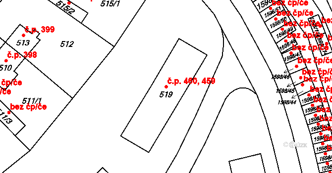 Zbýšov 459,460 na parcele st. 519 v KÚ Zbýšov u Oslavan, Katastrální mapa