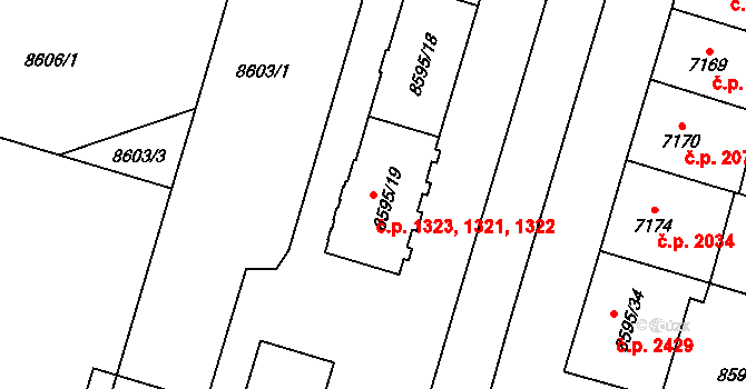 Jižní Předměstí 1321,1322,1323, Plzeň na parcele st. 8595/19 v KÚ Plzeň, Katastrální mapa