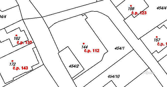 Lhotka 112, Česká Třebová na parcele st. 144 v KÚ Lhotka u České Třebové, Katastrální mapa