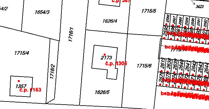 Ústí nad Orlicí 1305 na parcele st. 2173 v KÚ Ústí nad Orlicí, Katastrální mapa