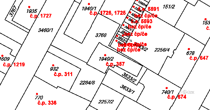 Česká Třebová 357 na parcele st. 1940/2 v KÚ Česká Třebová, Katastrální mapa