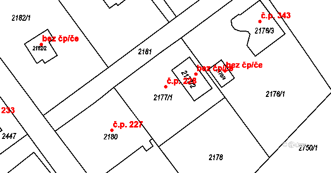 Dolní Suchá 228, Havířov na parcele st. 2177/1 v KÚ Dolní Suchá, Katastrální mapa