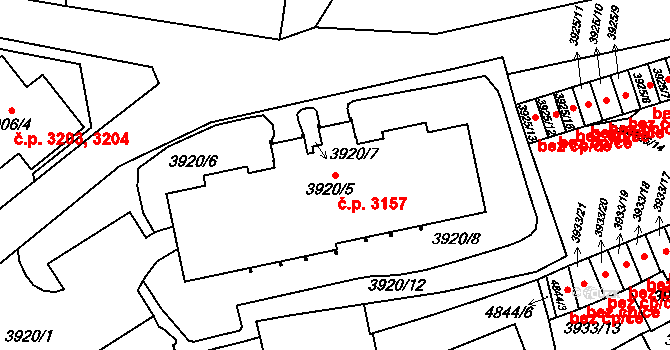 Smíchov 3157, Praha na parcele st. 3920/5 v KÚ Smíchov, Katastrální mapa